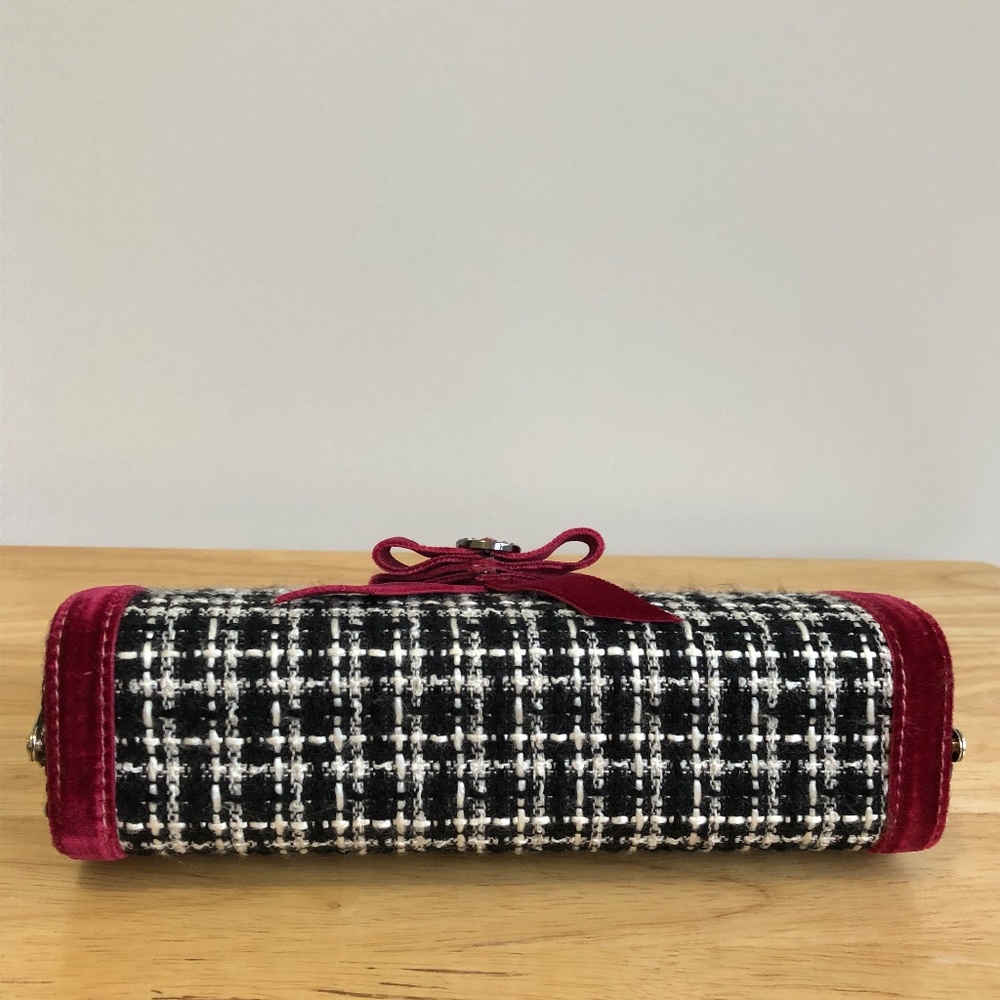 Tweed velvet bow bag purse retro kisslock style black white burgundy diamantés - Picture 4 of 6